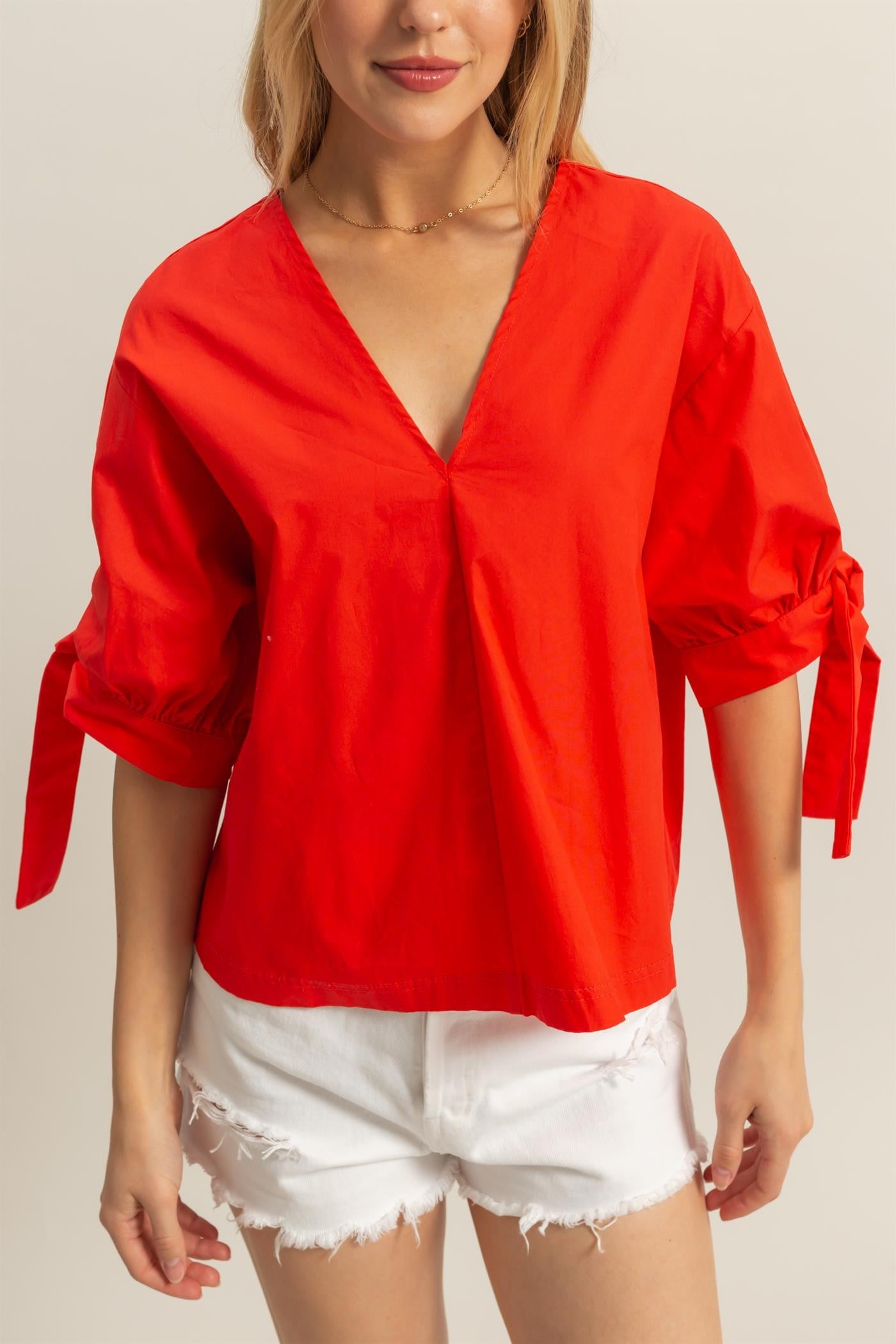 Tie Sleeve Poplin Top
