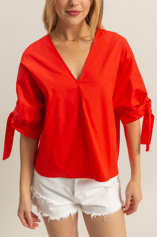 Tie Sleeve Poplin Top