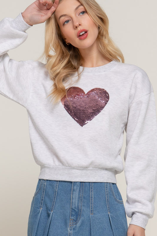 Sequin Heart Fleece Sweatshirt