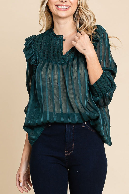 Ruffle Shoulder Sheer Blouse *FINAL SALE*