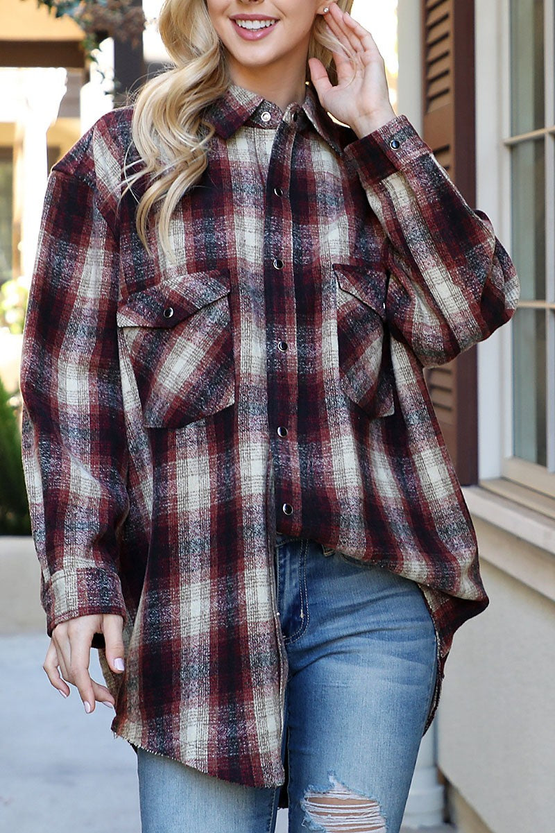 Plaid Snap Button Down Jacket