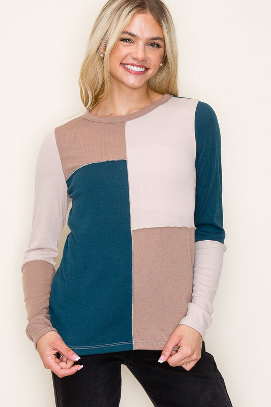 Color Block Ribbed Top