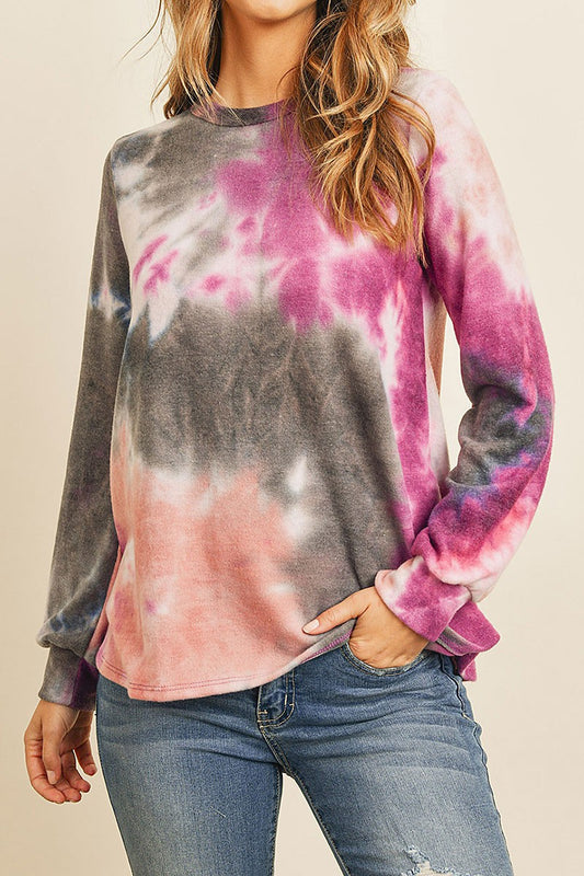 Long Sleeve Boat Neck Tie Dye Tops