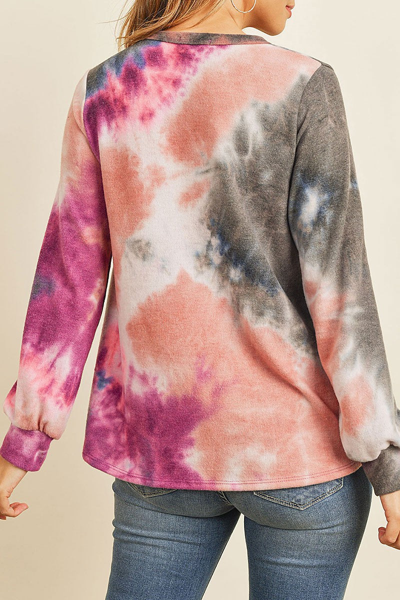 Long Sleeve Boat Neck Tie Dye Tops