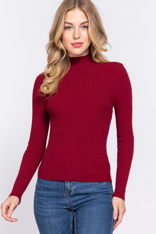 Long Sleeve Mock Neck Ribbed Sweater