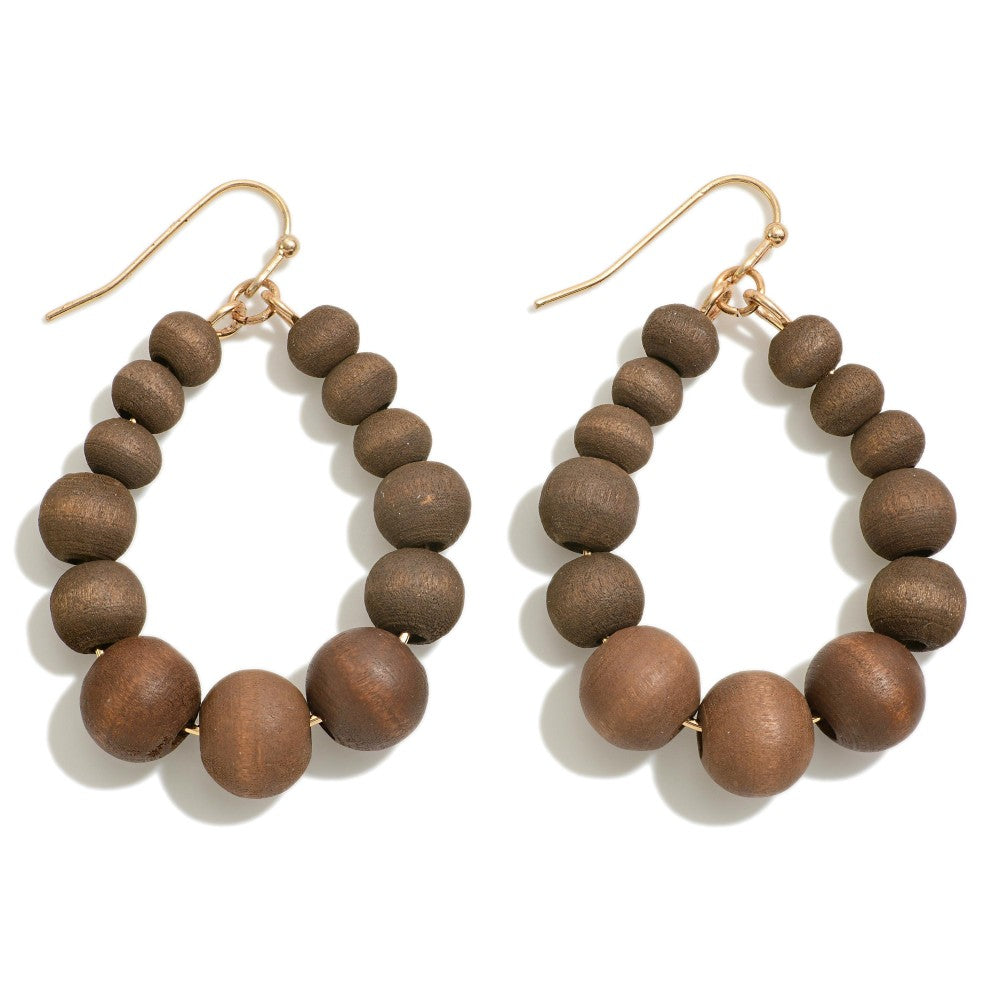 Wood Beaded Teardrop Earrings